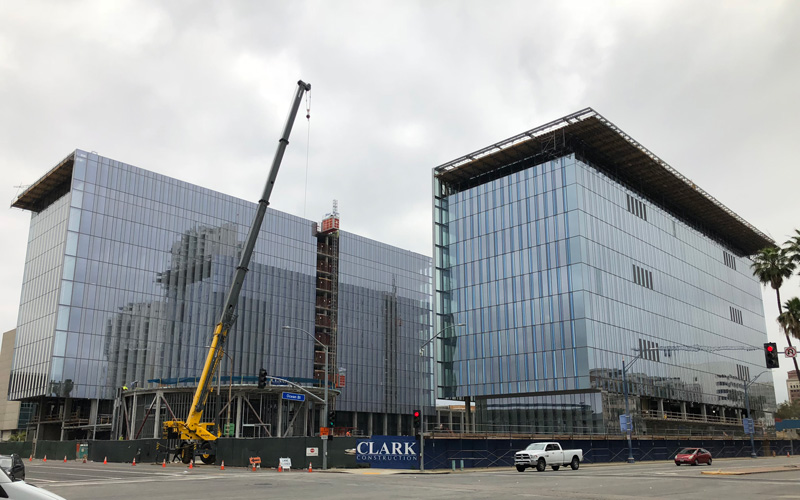 Long Beach Civic Center, benson Industries, Glass Facade, Long Beach California, progress