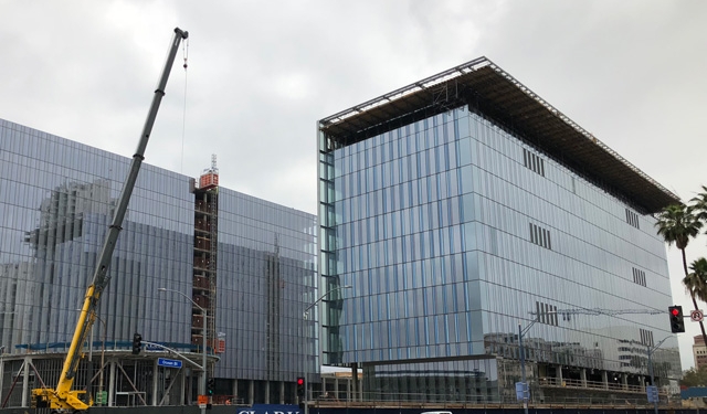 Long Beach Civic Center, benson Industries, Glass Facade, Long Beach California, progress