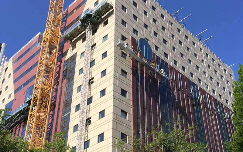 The Portland Building, in progress, construction, facade, Benson Industries